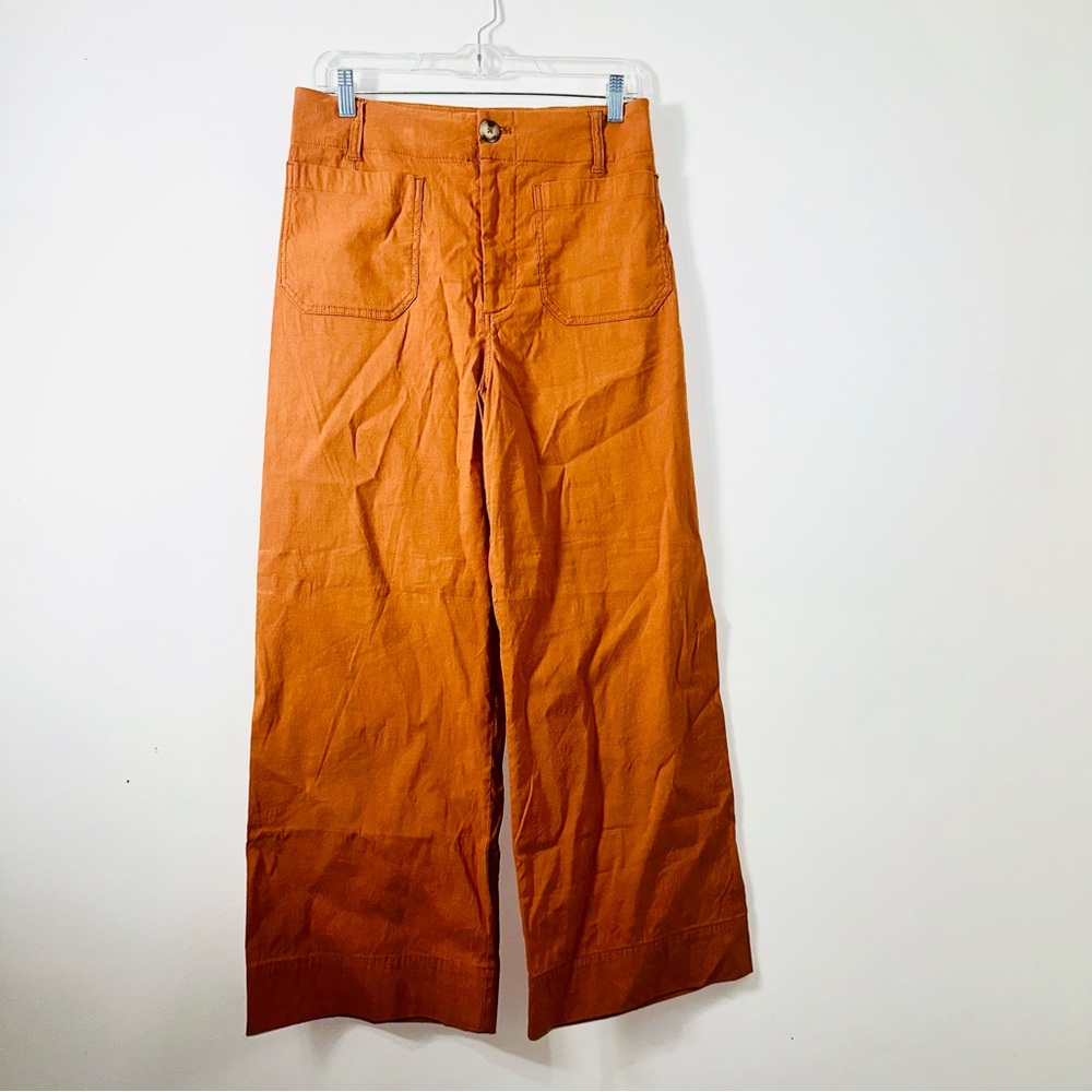 Anthropologie Maeve The Collette Wide Leg Linen Pant sz 29 Burnt Orange Bohemian